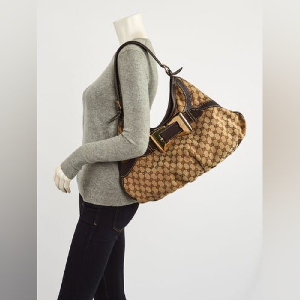 GUCCI GG Canvas And Leather Queen Large Hobo Bag Beige/Brown - Picture 6 of 13